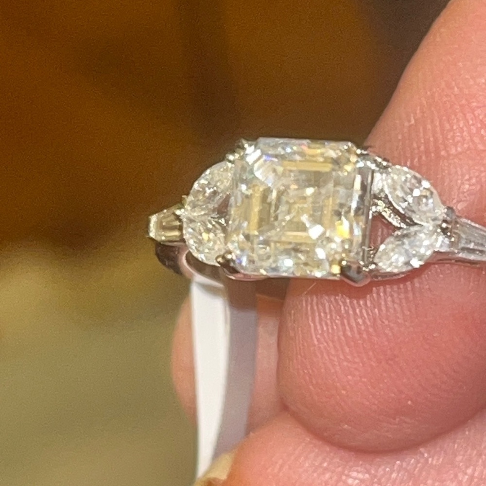 Sterling silver asscher cut moissanite ring